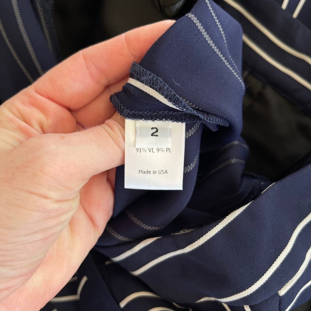 La Ligne Hardy Striped Crepe Flared Pants Navy Blue White High Waist Sz 2 Flowy - Picture 15 of 16